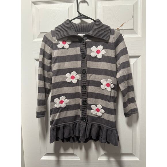 Hanna Andersson Long Striped Flower Knitted Cardigan Girls 130 (8) - Picture 1 of 5